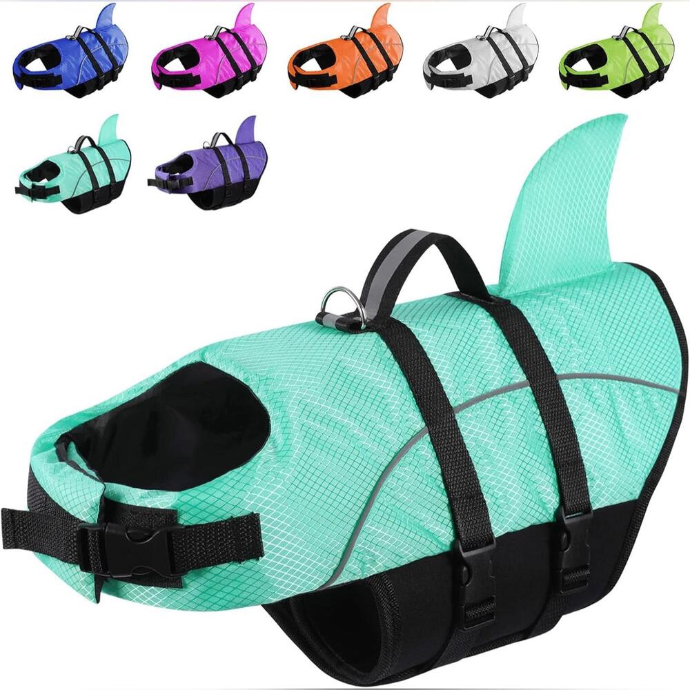 NWT Queenmore Puppy Shark Swim Life Jacket with Rescue Handle, Light Blue, Large